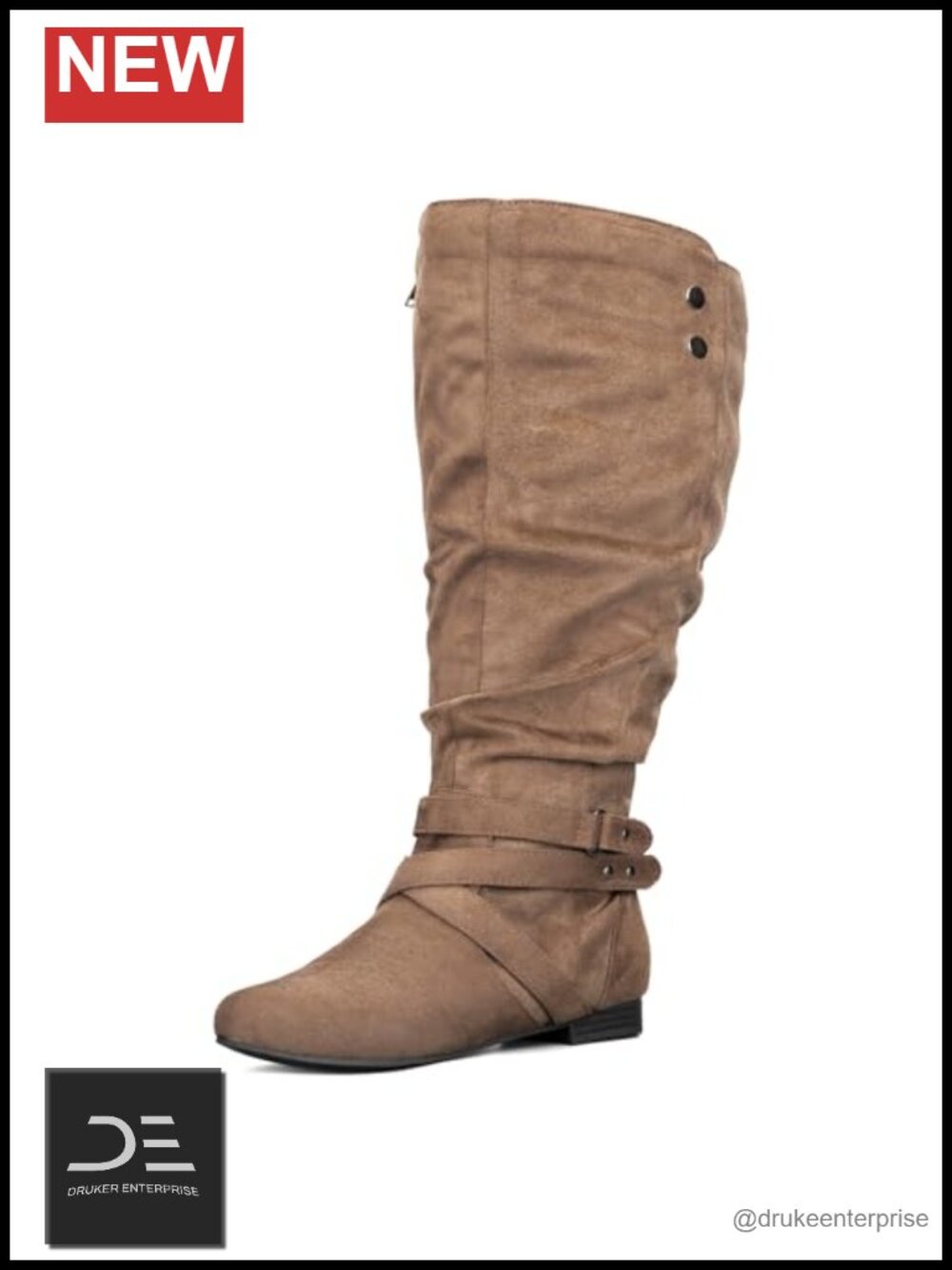 Extra Wide Calf Knee High Slouchy Boots Suede Side Zipper